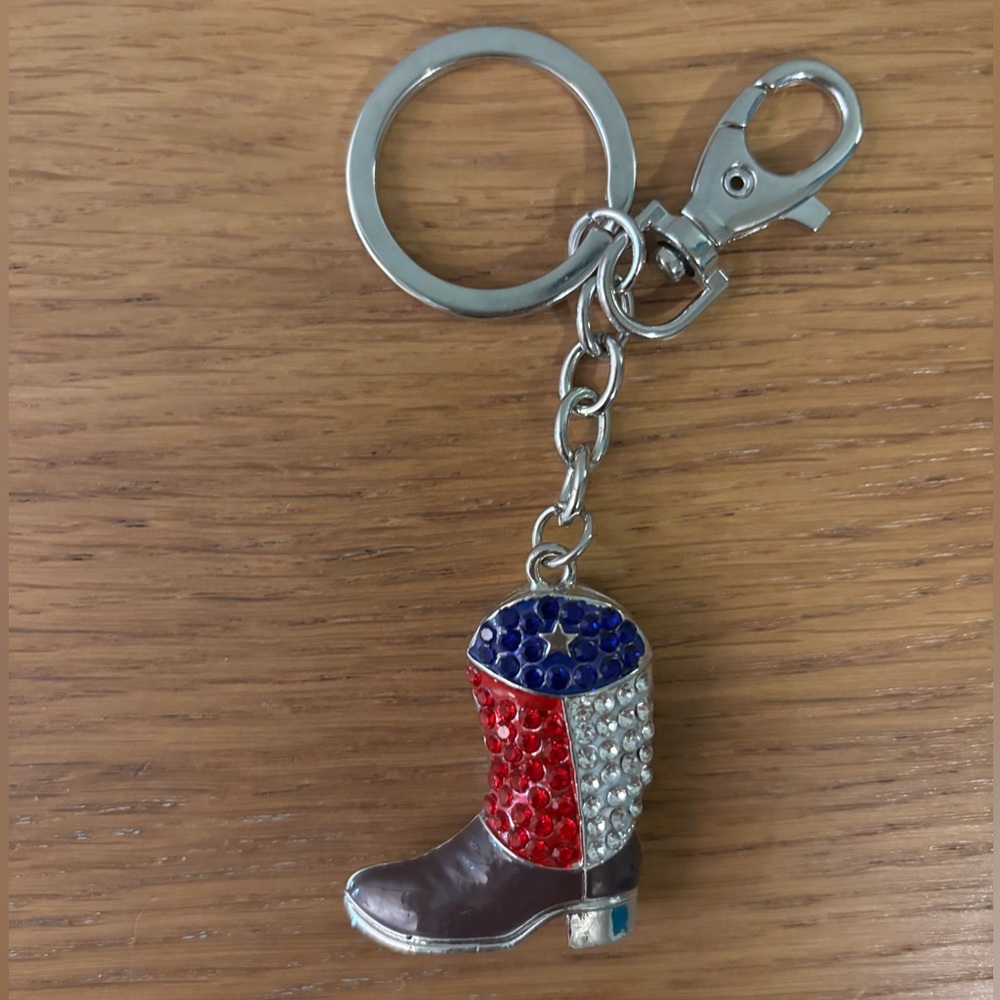 Rhinestone Cowboy Boot Keychain Bag Charm